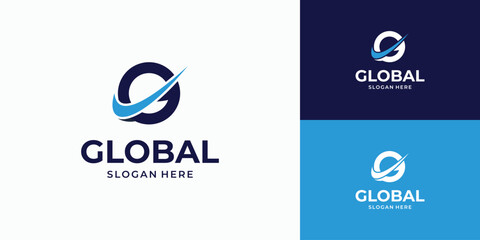 Poster - Letter G logo design as a globe with transverse movement lines