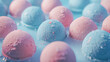 Beautiful fizzy pink blue bath bombs. Round multicolored balls for bathing and relaxation. Handmade aromatic bath bomb.