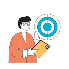 Leinwandbilder - marketing and development concept with cartoon people in flat design for web. man researching market