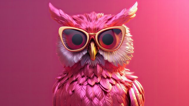 owl wearing sunglasses on a solid color background, vector art, digital art, faceted, minimal, abstract.