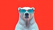 polar bear wearing sunglasses on a solid color background, vector art, digital art, faceted, minimal, abstract.