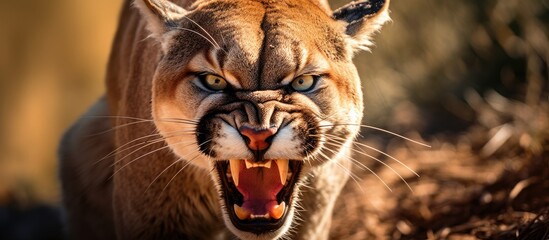  Close-up of an angry mountain lion.