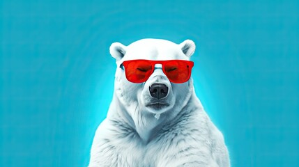 Canvas Print - polar bear wearing sunglasses on a solid color background, vector art, digital art, faceted, minimal, abstract.