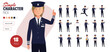 Simple flat British female airline pilot vector character, in a set of multiple poses. Easy to edit and isolated on a white background. Modern trendy style character mega pack with lots of poses.