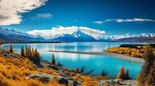 In New Zealand, You Will See A Breathtaking View Of Lake Pukaki With Mount Cook In The Background.
