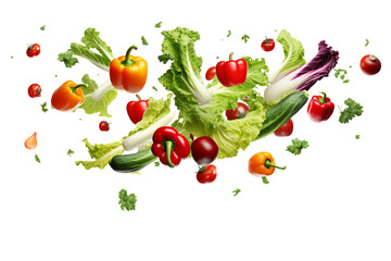 Wall Mural - different vegetables flying isolated on transparent background