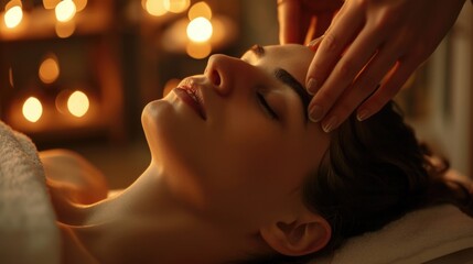 Poster - A woman enjoying a relaxing facial massage at a spa. Perfect for promoting self-care and wellness