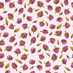 Wall Mural - hand drawn seamless pattern with peony buds and leaves. spring background. flower backdrop for wrapp