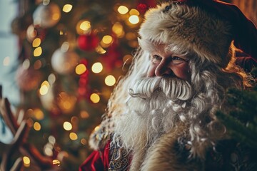 Canvas Print - A close-up view of a person wearing a Santa Claus costume. This image can be used for holiday-themed designs and advertisements