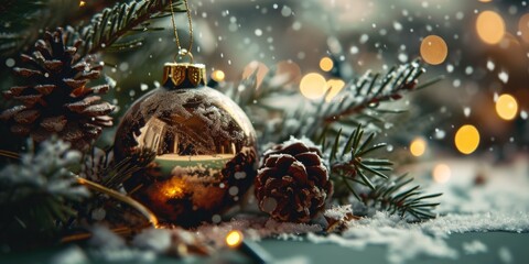 Aufkleber - A Christmas ornament resting on a snow-covered ground. This image can be used to create a festive holiday atmosphere or to showcase winter-themed decorations