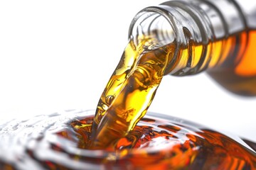 Poster - A bottle of whiskey being poured into a glass. Suitable for beverage industry promotions or bar-related content