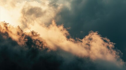Aufkleber - A plane flying through the cloudy sky over a forest. Perfect for travel and nature-themed designs