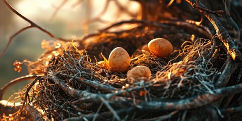 Poster - A bird's nest with three eggs. Can be used to depict nature, new beginnings, or the cycle of life