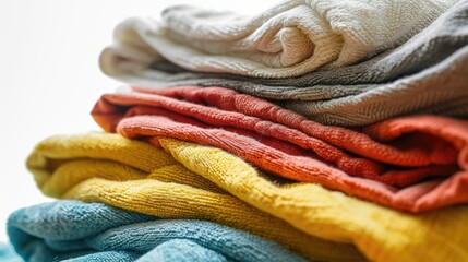 Poster - A pile of folded towels sitting on top of each other. Perfect for bathroom decor or hotel advertisements
