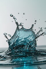 Poster - A splash of water on top of a blue surface. Can be used to represent refreshing concepts or water-related themes