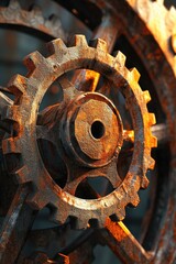 Poster - A detailed close up shot of a rusty gear wheel. Perfect for industrial and mechanical themed designs