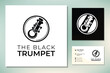 Brass musical instrument, simple black trumpet cornet for jazz music logo design
