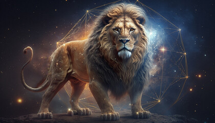 Wall Mural - a lion zodiac sign on space background. Generative AI,