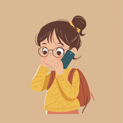 A little girl on the phone