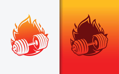 Poster - Abstract Minimalist Dumbbell Combined with Burning Fire Symbol Concept.