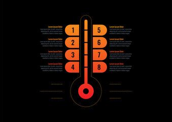 thermometer infographic template. eight options infographic template. annual report, internet, web, business, magazine information template