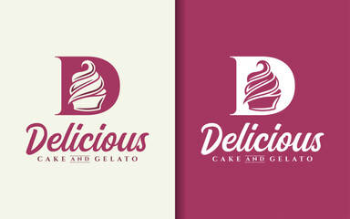 Aufkleber - Delicious cake and gelato logo design. Abstract initial letter D Combined with sweet gelato or cake concept.