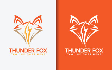 Poster - Thunder Fox Logo Design. Abstract Fox Head Combined with Lightning Flash Design Concept.