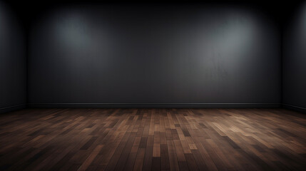 empty room with dark wall and wooden floor