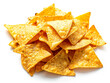 Corn chips nachos are isolated on a white background. Triangular in shape.