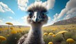 Close-up of funny ostrich head on with nature background