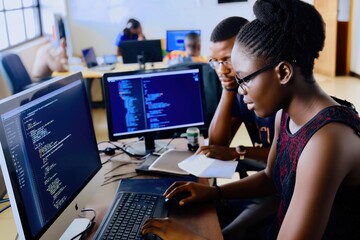 Programmers Engaged in Coding at Tech Office