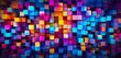 Vibrant neon light graffiti with a patchwork of multicolored squares on a quilted 3D texture