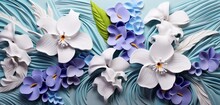 Vibrant Tropical Floral Pattern With Blue Irises And White Gardenias On An Embossed 3D Wall Texture
