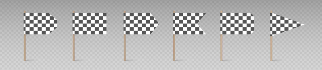 Poster - Checkered racing flags. Realistic finish flag set for car race, sports competitions. Vector illustration
