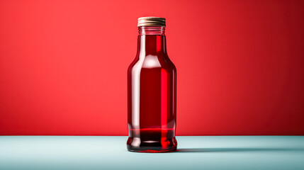 Wall Mural - Tomato juice in a bottle on a vibrant background
