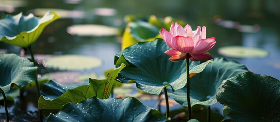 Wall Mural - Lotus blooming in summer pond