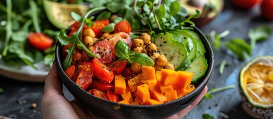 Canvas Print - Vegan salad bowl with fresh vegetables.