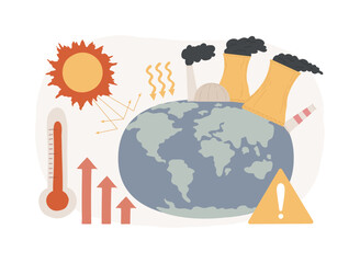 Wall Mural - Greenhouse effect isolated concept vector illustration. Global warming, climate change cause, co2 emission rise, global effect, greenhouse gas, air pollution problem, ozone layer vector concept.