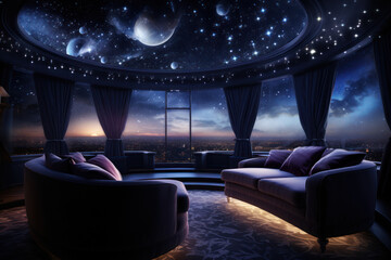 Wall Mural - a heart-shaped planetarium projection on the ceiling, transforming a room into a celestial haven for