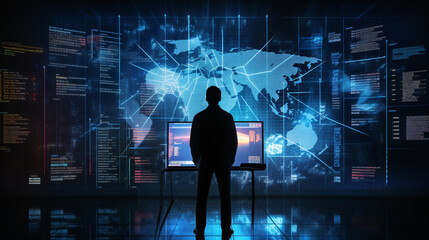 Wall Mural - a man standing in front of a computer monitor