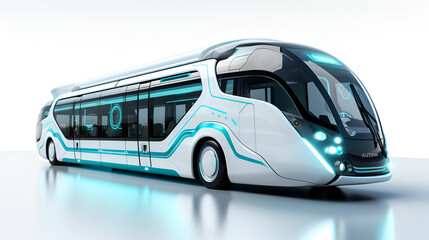 Wall Mural - Futuristic electric bus on white background