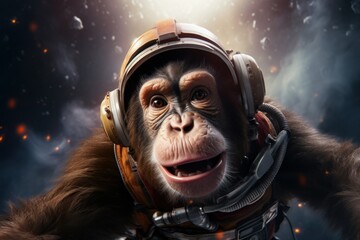 Wall Mural - A monkey in an astronaut costume in outer space. 