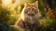 © Milan - Majestic cat in warm sunshine laying between beautiful orange flowers, ai generated