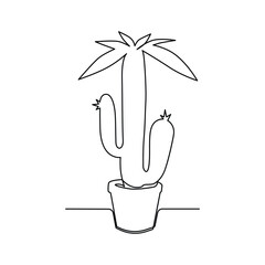 Poster - Continuous cactus one-line vector drawing and outline-style single-line illustration art