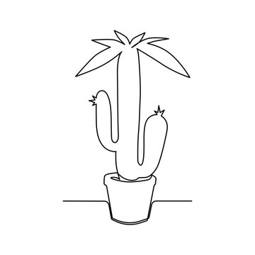 Continuous cactus one-line vector drawing and outline-style single-line illustration art