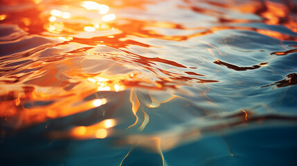 Wall Mural - Close-up of colorful water ripples at sunset