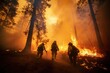 Firefighters extinguish a fire in a forest. Firefighters fighting a fire, Firefighters battling a wildfire, AI Generated