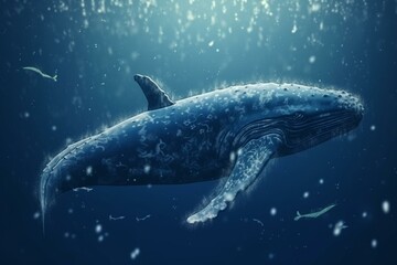  The blue whale in the particular wintertime in the sky with the flowers around. Generative AI