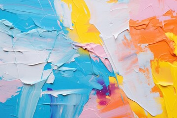 Painting close up background texture with  blue, red, orange, yellow and white paint strokes, Fragment of a multicolored texture painting, Abstract art background, AI Generated