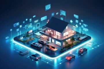 Wall Mural - smart home concept. smart home automation system in smart city. smart home automation system in smar